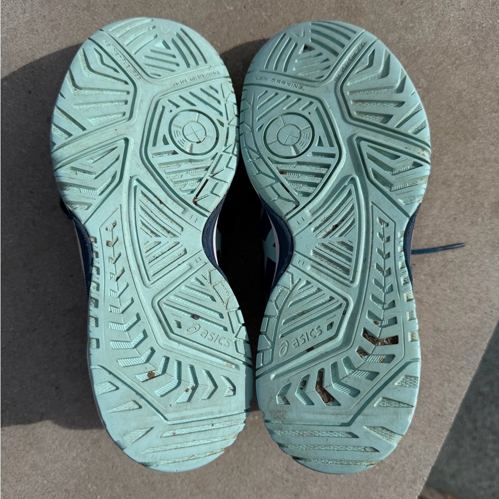 Asics Gel Resolution 8 Kids Blue Sneakers with Mint and Peach Accents - Picture 5 of 10